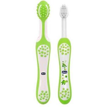 Chicco 0000696100000 Training Toothbrush Set Includes Toothbrush and Massage Brush, 4M+, Green