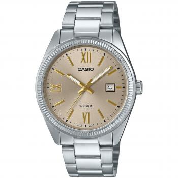 Casio Men's Quartz Analog Watch with Ion Plated Stainless Steel and Beige Dial MTP-1302DD-9AV