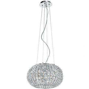 Plafón Colgante de 5 Luces en Cromo con Cristales K9, Dimensiones 45x28 cm