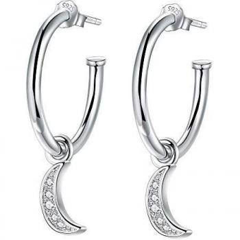 Lydreewam Pendientes aro colgantes De Luna plata de ley 925 con 3A circonia cúbica para mujer, diámetro 20mm