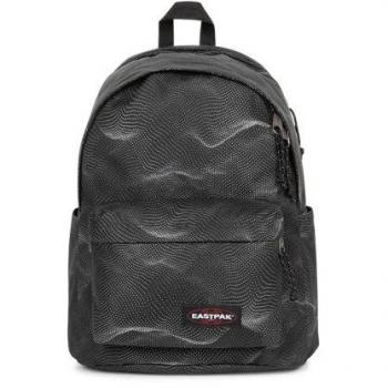 Mochila Eastpak Day Office Refleks Dots Black - Color negro puro con detalles en gris brillante, diseño moderno y funcional, compartimento principal espacioso, bolsillo frontal con cremallera, correas ajustables y acolchadas para