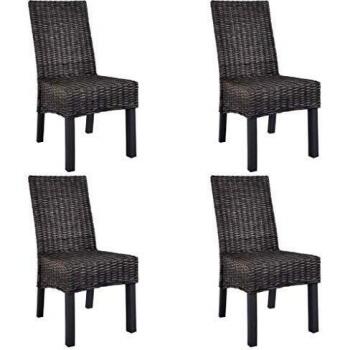 vidaXL Dining Chairs 4 pcs Brown Kubu Rattan and Mango Wood