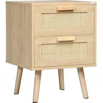 Mesita de noche Boho con 2 cajones y patas de madera