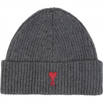 Ami Paris Ribbed Beanie Gray Unisex One Size