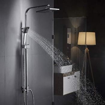 AuraLum Columna de Ducha sin Grifo, Distancia de instalación se puede ajustar 675-1000mm, con 8“ Ducha de Lluvia y Ducha de Mano, Set de Ducha para Baño