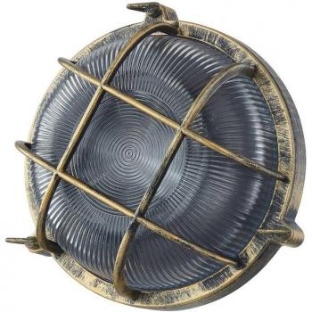 Aplique para exterior Lindby Daaje, dorado, Ø 26 cm, aluminio, tipo industrial, 1 llama E27