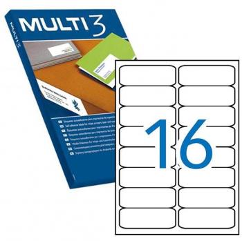 Multi3 Pack de 8.000 Etiquetas Blancas Cantos Romos Tamaño 99.1x34.0mm Adhesivo Permanente Multiples Usos Caja 500 Hojas