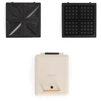 Sandwichera Grill y Gofrera Cuádruple CREATE Stone Studio con Placas Intercambiables, Antiadherente, Apertura 180º, Autoapagado, 1600W