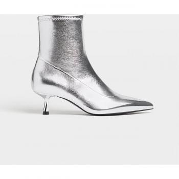 Stradivarius Stretch High-Heeled Ankle Boots Silver 9Stradivarius Stretch High-Heeled Ankle Boots Silver 7