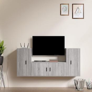 vidaXL Set de muebles de TV 3 piezas madera contrachapada gris Sonoma, Mueble de salón, Mueble TV, Mesa de TV