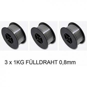 3 x 1 kg, relleno alambre 0,8 mm Alambre de soldadura MIG/MAG - 3 Ruedas - sin gas e71t de 1 Flux Core