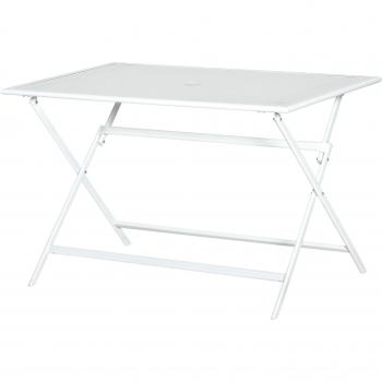 Outsunny Mesa de Jardín Plegable de Metal con Vidrio Templado 110x70x70 cm Blanco