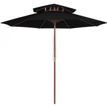 Sombrilla de dos pisos con poste de madera negra 270 cm