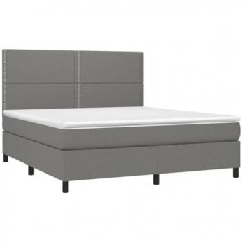Cama box spring con colchón y luces LED, tela gris oscuro, 180x200 cm