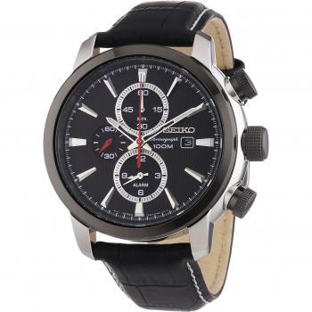 Seiko Men's Chronograph Quartz Watch with Leather Strap - SNAF47P2