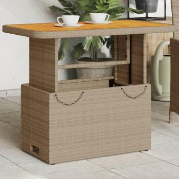 Mesa de jardín ratán sintético y madera de acacia beige 90x55x71 cm