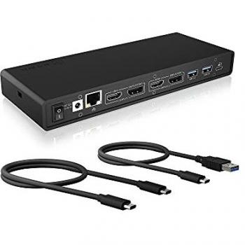 ICY BOX Estación de Carga USB para 2 monitores a USB-C y USB, 2 Puertos HDMI, 2 Puertos DisplayPort, 6 Puertos USB 3.0, Power Delivery, LAN, Audio.