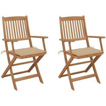 Sillas de jardín plegables 2 uds con cojines de madera maciza de acacia
