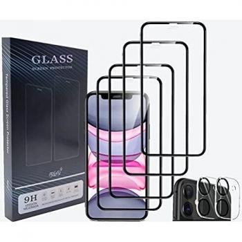 UNO' Protector pantalla 4 + 2 Protector de cámara, Protector pantalla cristal templado compatible con iphone 11, Vidrio Templado Ultra Resistent Sin Burbujas, 9H, Antiarañazos, Apto Para Iphone 11.