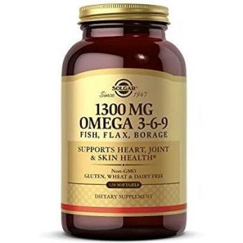 Omega 3-6-9 Solgar - Cápsulas blandas de Aceite de Pescado, Lino y Borraja - 120 unidades