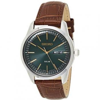 Seiko Men's Analog Solar Watch with Leather Strap SNE529P1