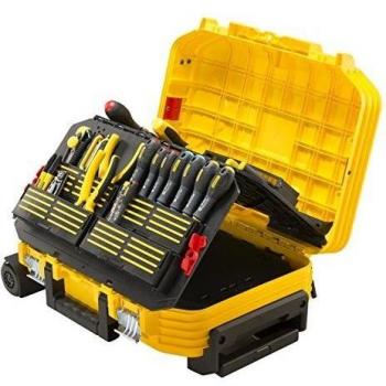 Stanley FMST1-75530-Maletín de herramientas con ruedas, reforzado con fibra de vidrio, estructura de acordeón, empuñadura telescópica con cubierta de goma. Incluye juego de herramientas de 104 piezas.