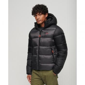 Cazadora Acolchada con Capucha Color Block Sport para Hombre en Nylon Reciclado