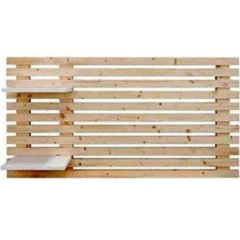 Decowood - Cabecero para Cama de Dormitorio, con Listones y 2 Estantes, Madera de Abeto Natural - 122 x 60 cm