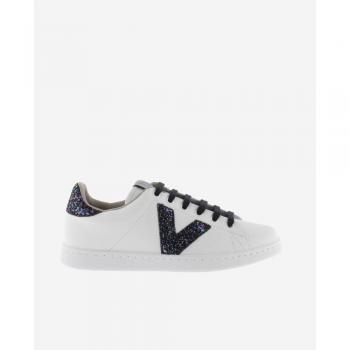 Victoria Zapatillas deportivas de mujer efecto piel con logotipo, trasera de glitter y cordones a juego