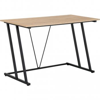 HOMCOM Escritorio Mesa de Ordenador 120x60x75 cm Encimera Madera Patas Metal Carga 30 kg Estilo Moderno Oficina Estudio Dormitorio Natural Negro