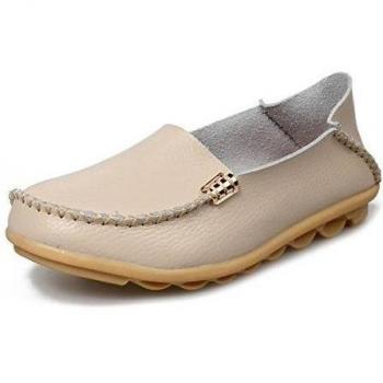 Lucksender - Mocasines de poliuretano para mujer, color Beige, talla 37 EU