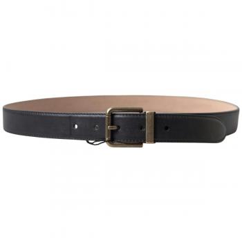 Dolce & Gabbana Black Leather Antique Metal Buckle Belt - 95 cm / 38 Inches