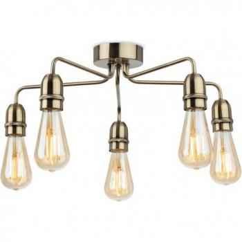 Plafón de techo empotrado industrial Leon 5 luces en latón envejecido