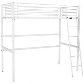 Cama mezzanine Alora - 90 x 190 cm - Blanco con escalera y barrera de seguridad