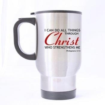 Popular I can do all things through Christ who strengthens me Philippians 4:13 Theme - 100% Stainless Steel Material Travel Mugs - 14oz sizes by Bible Travel Mug