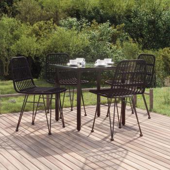 5-Piece Black Poly Rattan Garden Dining Set
