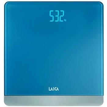 Báscula de baño digital LAICA PS1057 color azul claro, diseño elegante, en vidrio y metal, peso máximo 180 Kg.