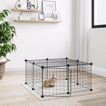 Jaula para mascotas de 12 paneles con puerta de acero negro 35x35cm
