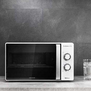 Cecotec Microondas con Grill ProClean 4110. 700 W Potencia, Grill de 800 W, Capacidad 23 l, Revestimiento Ready2Clean, Tecnología 3D Wave, Temporizador 30mins, Puerta Full Crystal