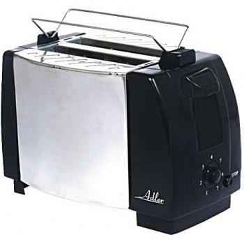 Tostador Adler AD 35, Acero Inoxidable, 2 Ranuras, 750W, Negro y Plateado