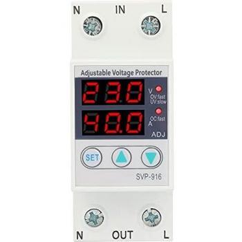 Fafeicy Inteligente monofásico ajustable sobretensión bajo voltaje protector de corriente, para la protección de sobretensión, riel DIN Método de instalación, 81 x 36 x 60 mm 230VAC 50/60Hz