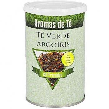 Aromas de Té - Té Verde Arcoiris en Bolsitas con Cardamomo, Canela, Trozos de Manzana, Rodajas de Naranja, Cilantro, Clavo y Pimienta Rosa, 20 Pirámides