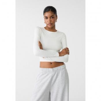 Stradivarius Sculpting Long Sleeve Polyamide T-Shirt White XL