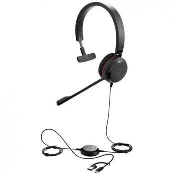 Auriculares Jabra Evolve 30 II Mono con Cable USB-C/A, Certificados Microsoft Teams, Micrófono con Cancelación de Ruido y Control de Llamadas