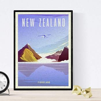 Lámina Vintage de Nueva Zelanda - Póster Colorido de Ciudad - Anuncio sin Marco A4