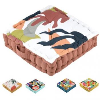 Cojín de Suelo Decorativo de Exterior 100% Algodón Estampado 45x45x10 cm para Terraza, Ideal para Sillas y Bancos
