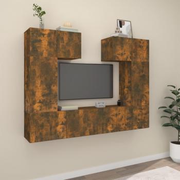 vidaXL Set de muebles de TV 6 piezas madera contrachapada roble ahumado 80 x 30 x 30 cm, Mueble de Salon, Mueble TV, Mueble Televisor, Mesa de TV