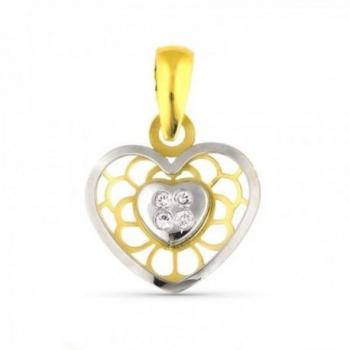 Colgante Oro Bicolor 9k Diseño Calado Circonitas Brillantes Mujer