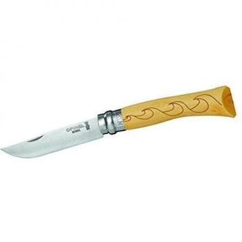 Opinel Nature Messer Nr. 7, Waves, Sandvik Stahl 12C27,, Virobloc-System, Buchsbaumgriff, Motivgravur