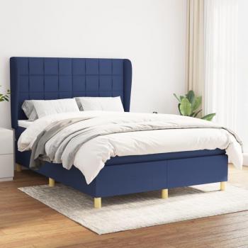 Cama Box Spring con Colchón Viscoelástico y Muelles Ensacados Azul 140x200 cm en Tela